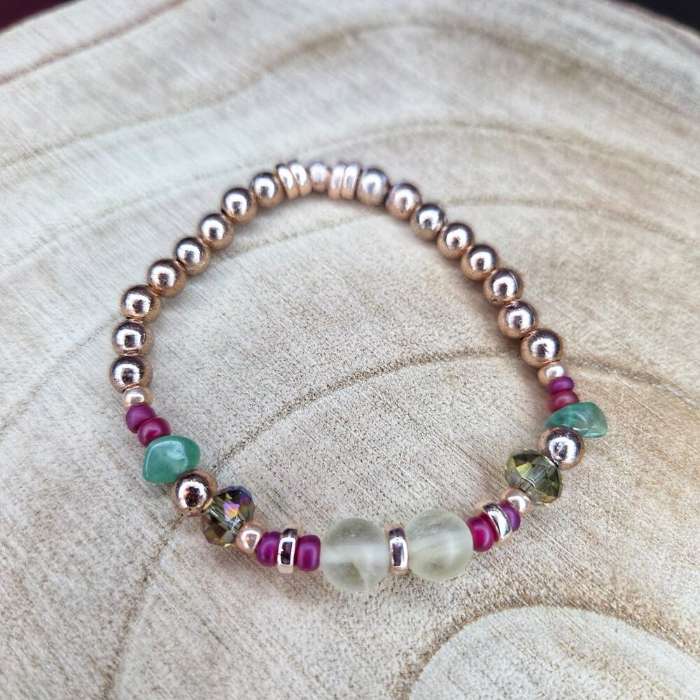 Fluorite & Cherry Quartz Gemstone Beaded Stretch Bracelet